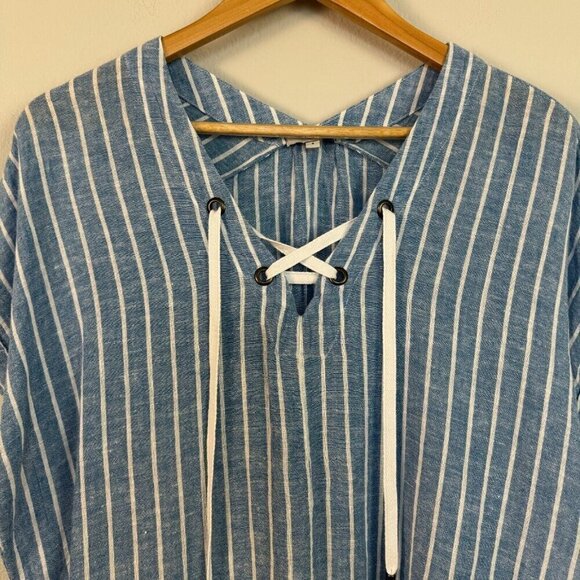 Rails Women's Jeri St. Germain Stripe Blouse Linen Blend Blue White Size Small - Picture 3 of 13